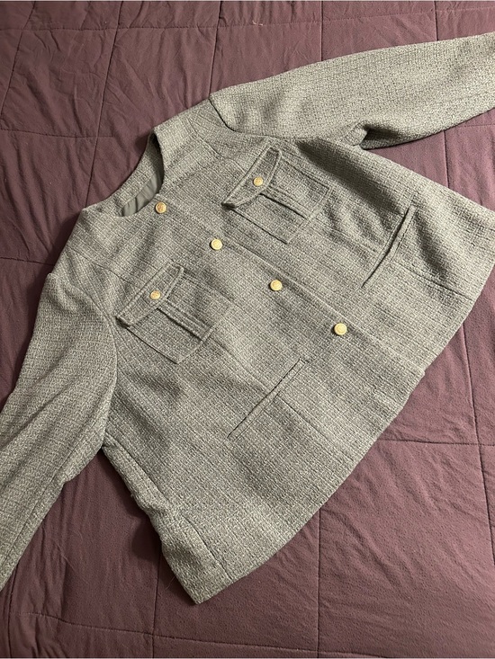 Lands' End Jackets & Blazers - Woven Textured Button-Front Women's suit Jacket in Light Green
